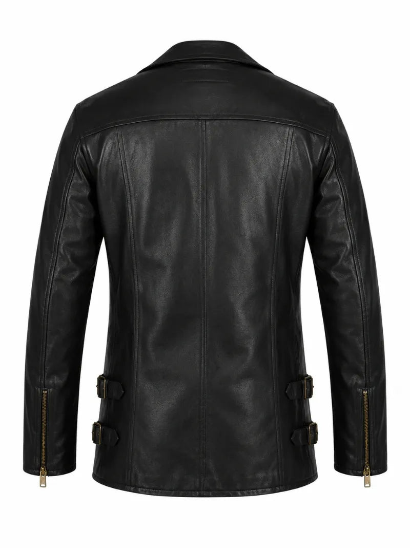 Men’s Black Vintage Leather Jacket Back 