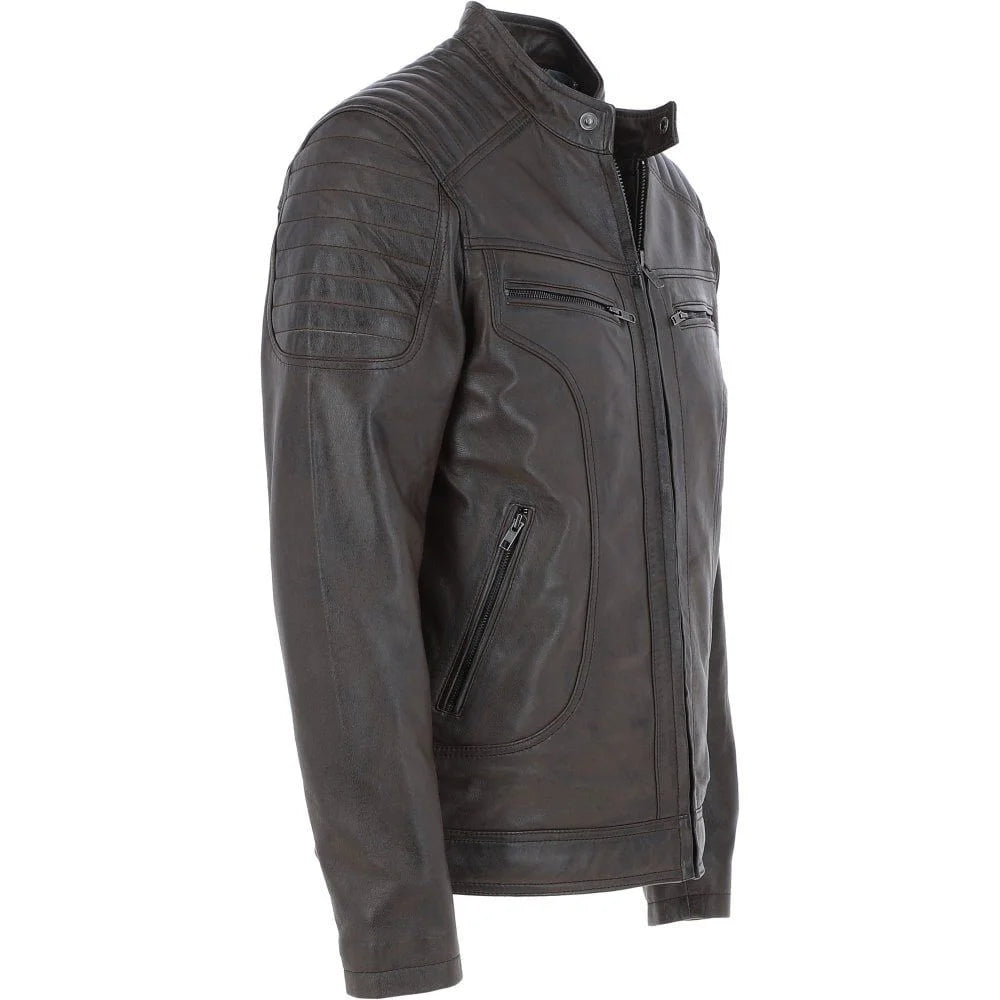 Men's Brown Quilted Shoulders Leather Jacket