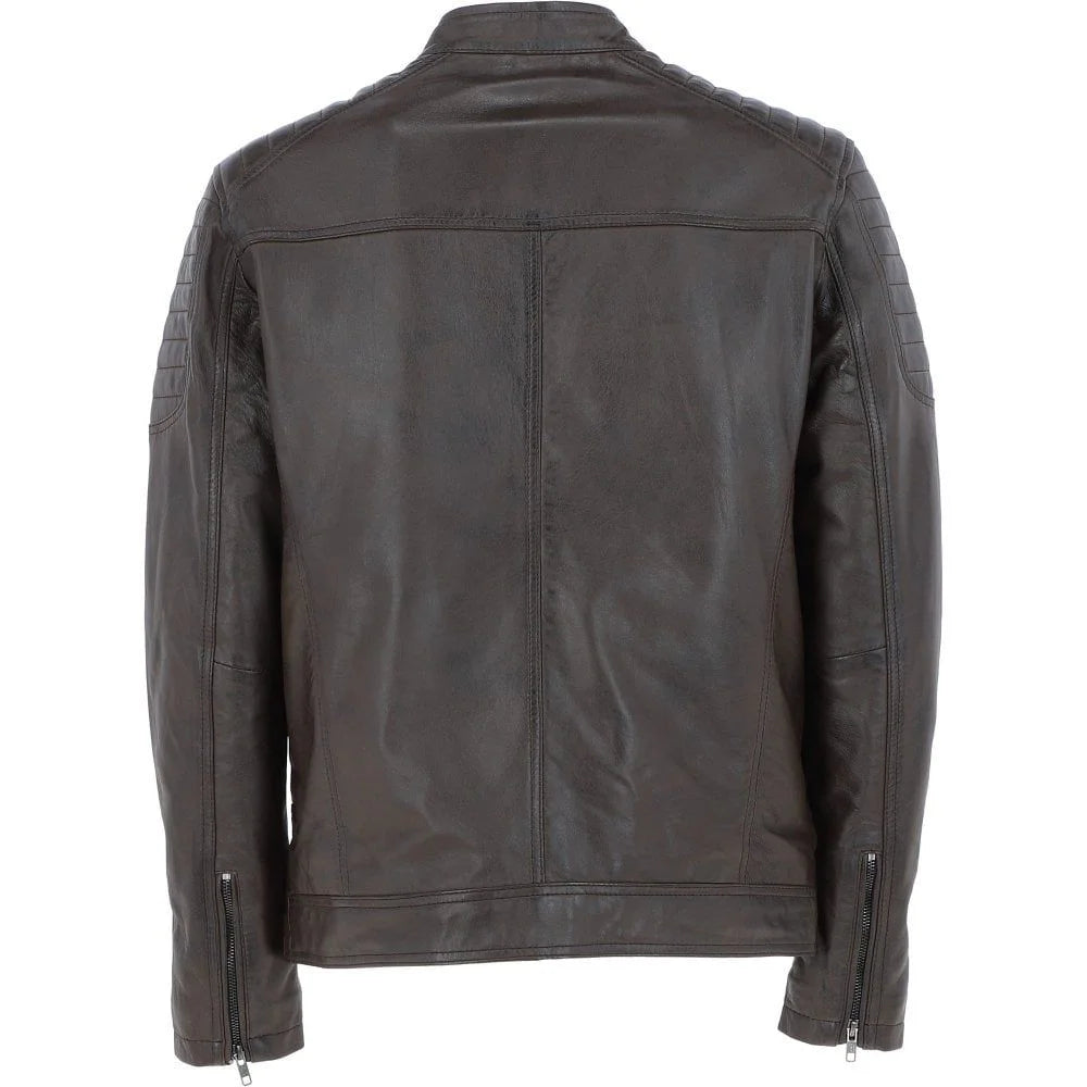 Men's Brown Quilted Shoulders Leather Jacket