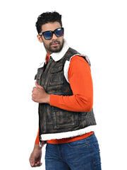 Men’s Brown Shearling Leather Vest Left