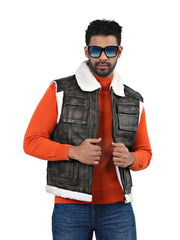 Men’s Brown Shearling Leather Vest Full