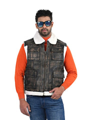 Men’s Brown Shearling Leather Vest Front