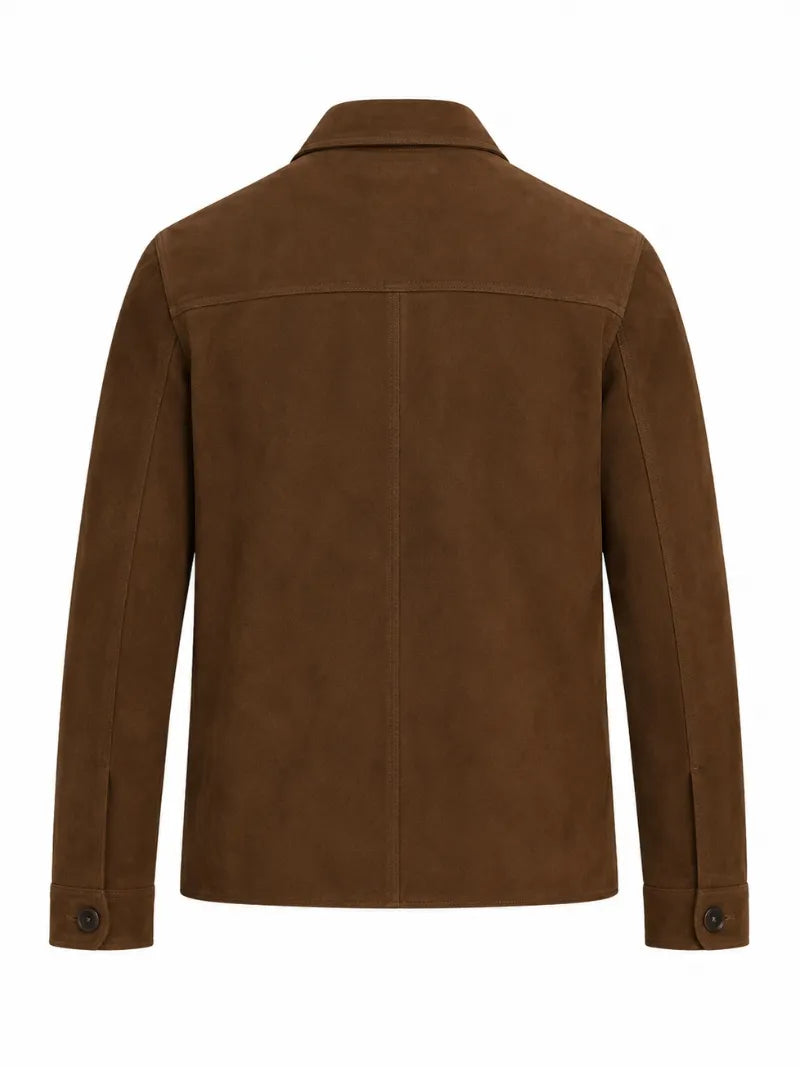 Men’s Brown Suede Leather Shirt Jacket Back