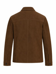 Men’s Brown Suede Leather Shirt Jacket Back