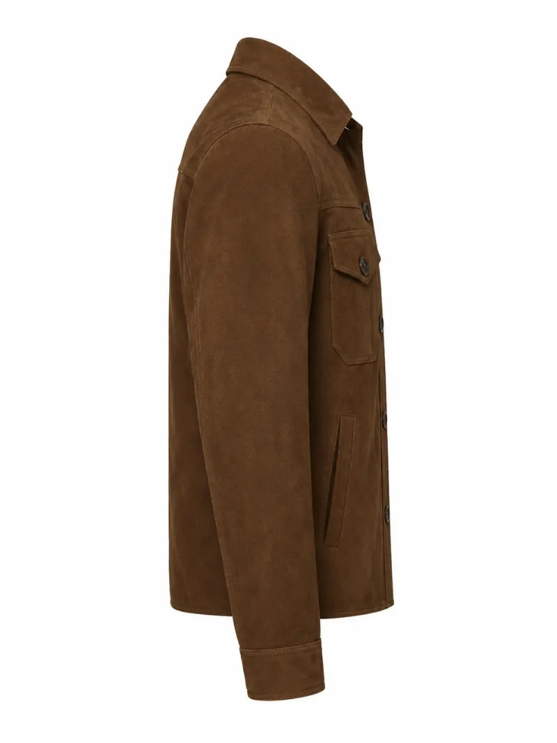 Men’s Brown Suede Leather Shirt Jacket Right 