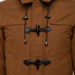 Men's Brown Wool Toggle Long Coat With Hood
