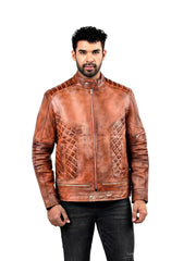 Men’s Brown Zip-Up Leather Jacket Front