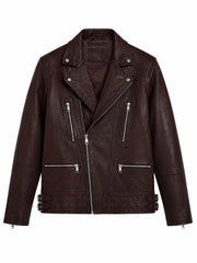 Men’s Burgundy Leather Classic Jacket Front 