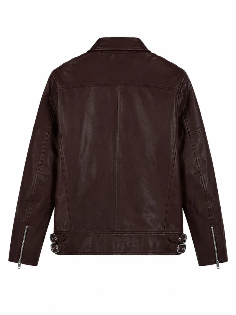 Men’s Burgundy Leather Classic Jacket Back 