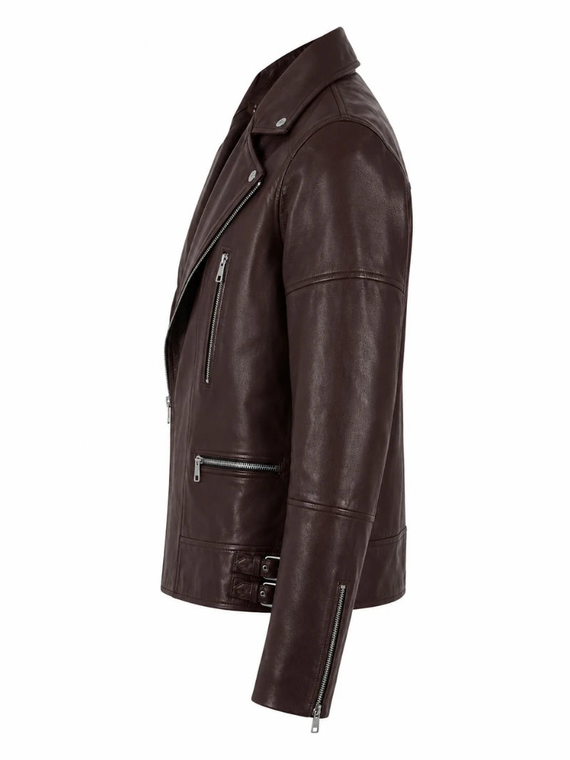 Men’s Burgundy Leather Classic Jacket Left 