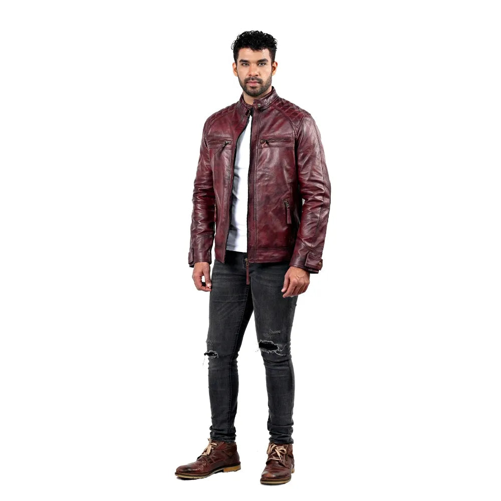 Men’s Burgundy Ravex Leather Jacket
