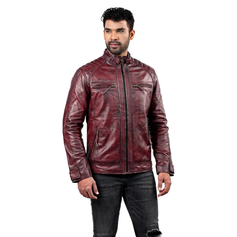 Men’s Burgundy Ravex Leather Jacket