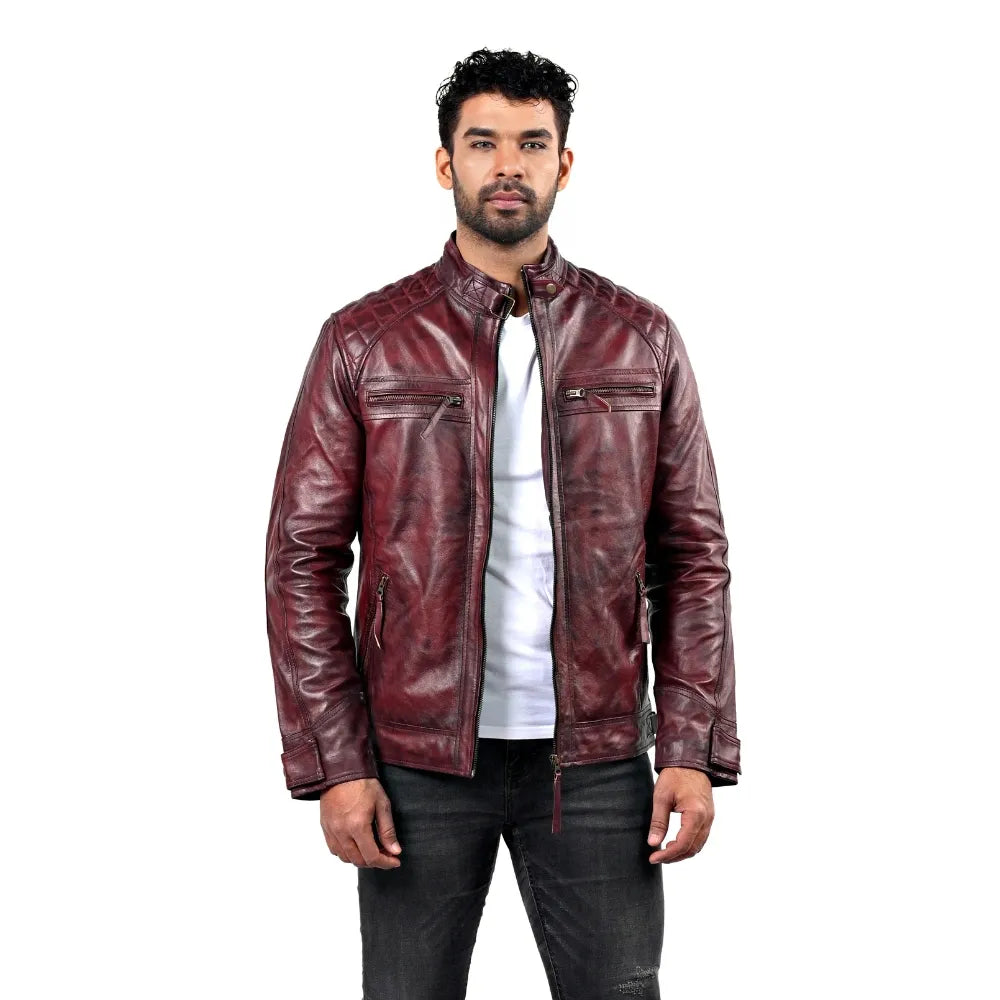 Men’s Burgundy Ravex Leather Jacket