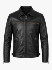 Men’s Casual Black Leather Jacket Front 