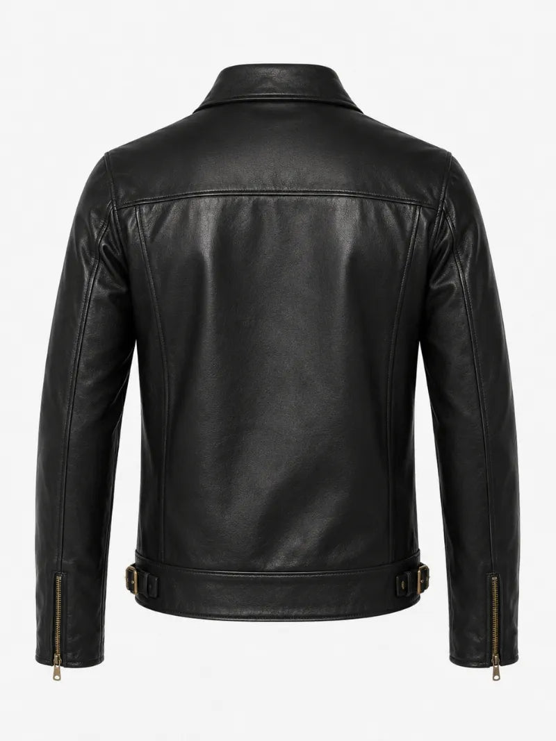 Men’s Casual Black Leather Jacket Back 