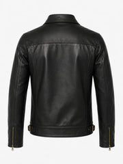Men’s Casual Black Leather Jacket Back 