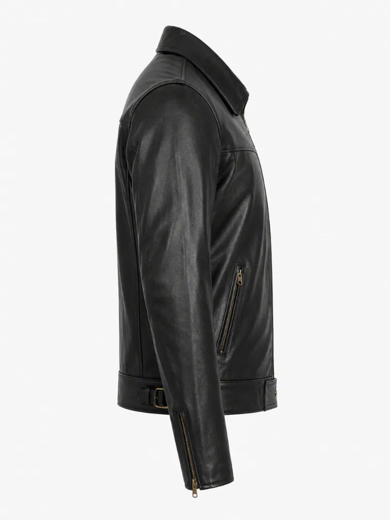 Men’s Casual Black Leather Jacket Right 