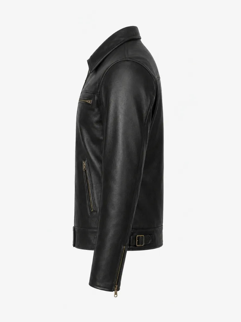 Men’s Casual Black Leather Jacket Left 