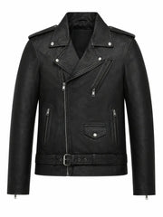 Men’s Classic Black Brando Leather Jacket Front 