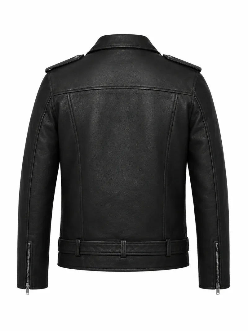 Men’s Classic Black Brando Leather Jacket Back 