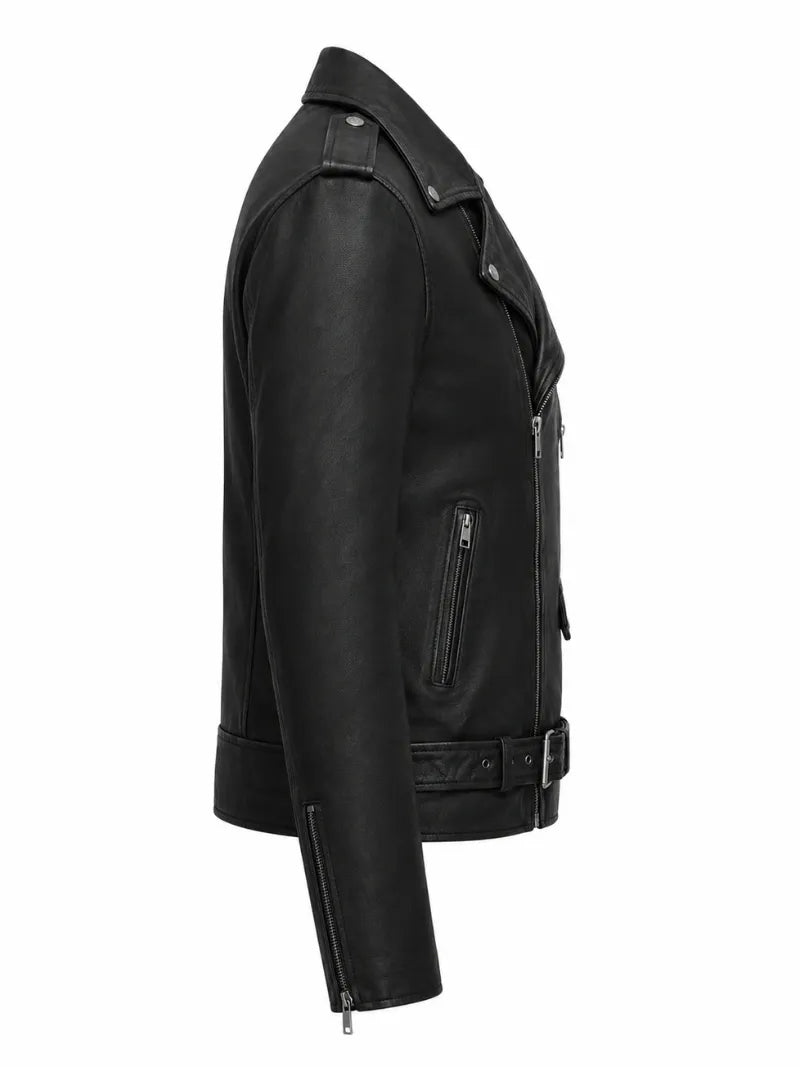 Men’s Classic Black Brando Leather Jacket Right