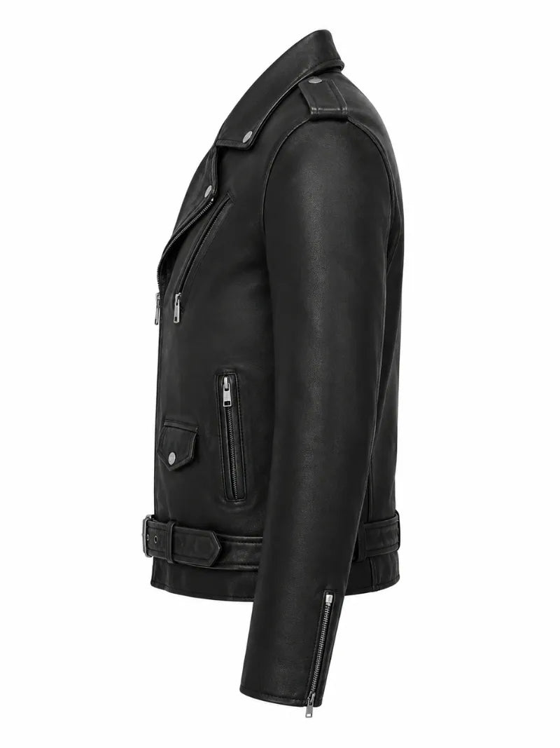 Men’s Classic Black Brando Leather Jacket Left 