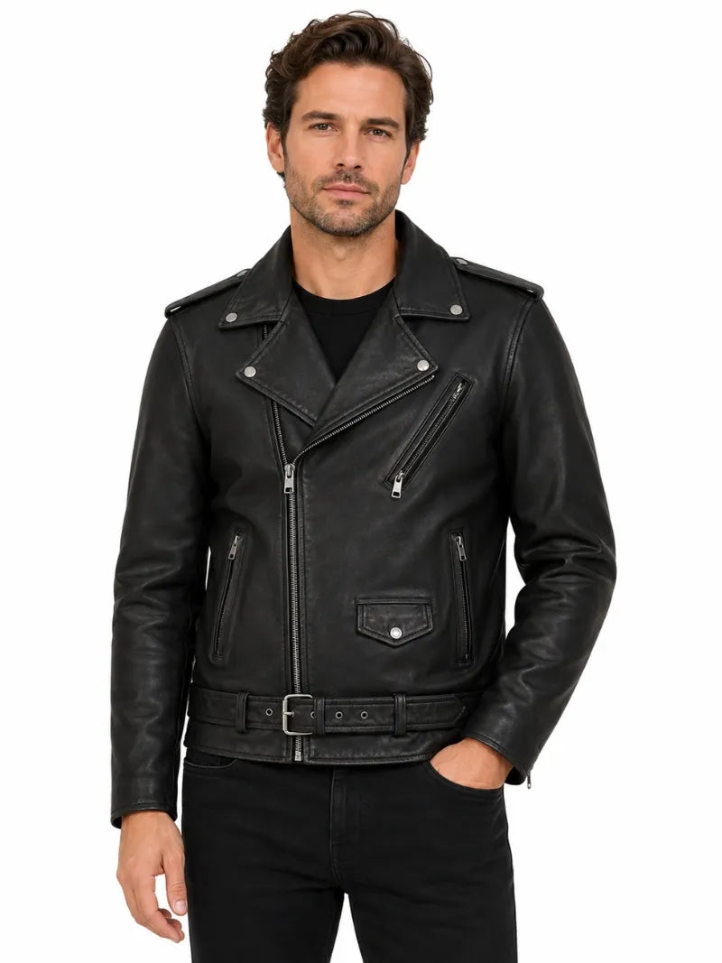Men’s Classic Black Brando Leather Jacket Full