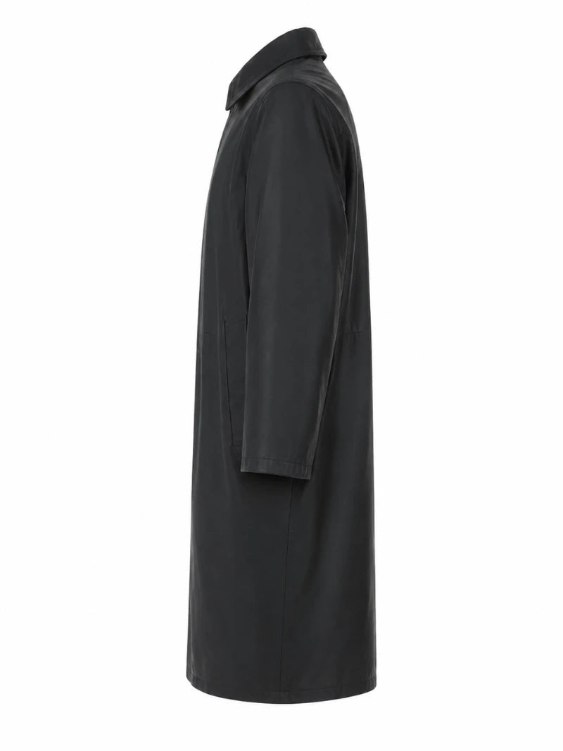 Men’s Classic Black Fabric Blend Trench Coat Left 