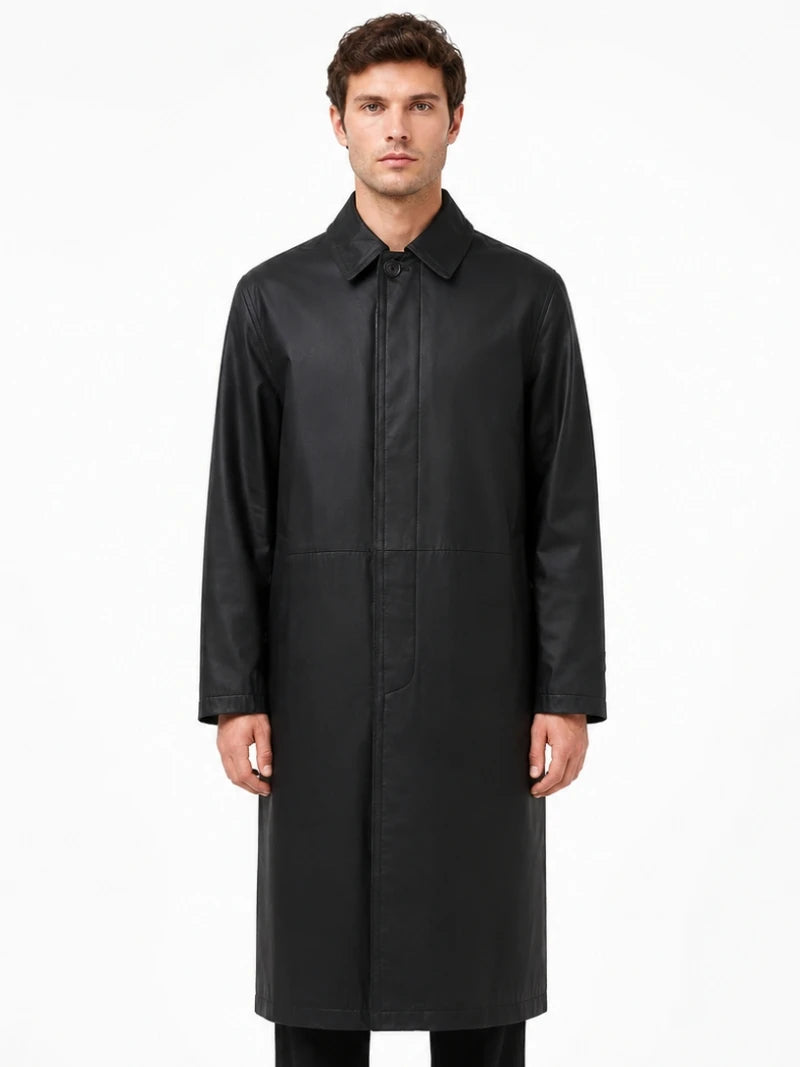Men’s Classic Black Fabric Blend Trench Coat Full
