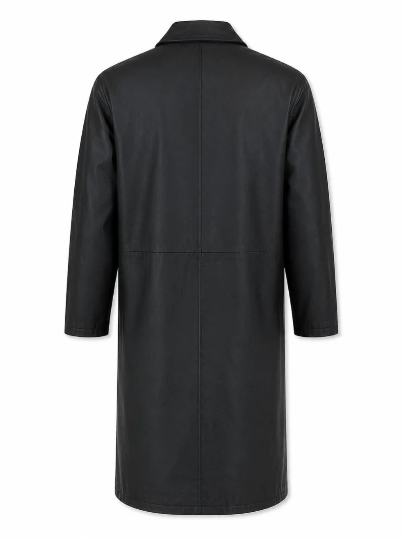 Men’s Classic Black Fabric Blend Trench Coat Back 