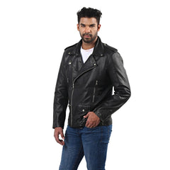 Men's Classic Black Leather Moto Jacket