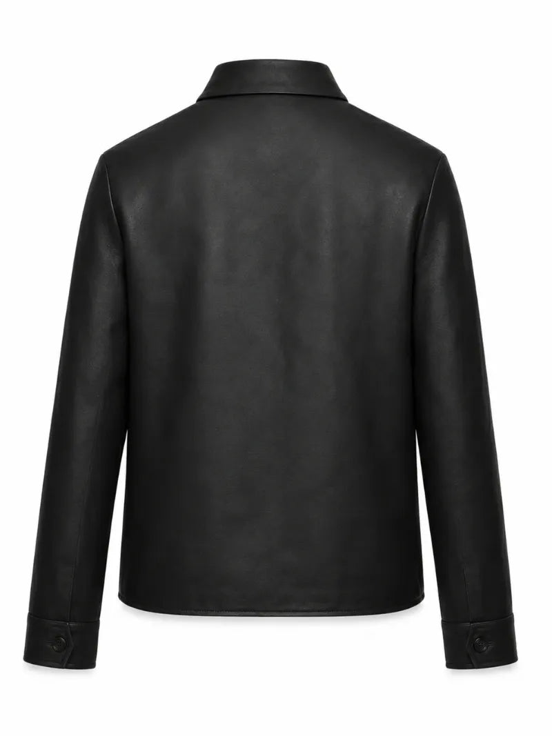 Men’s Classic Black Leather Shirt Jacket Back 