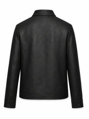 Men’s Classic Black Leather Shirt Jacket Back 