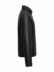 Men’s Classic Black Leather Shirt Jacket Right 