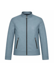 Men’s Classic Blue Leather Jacket Front 