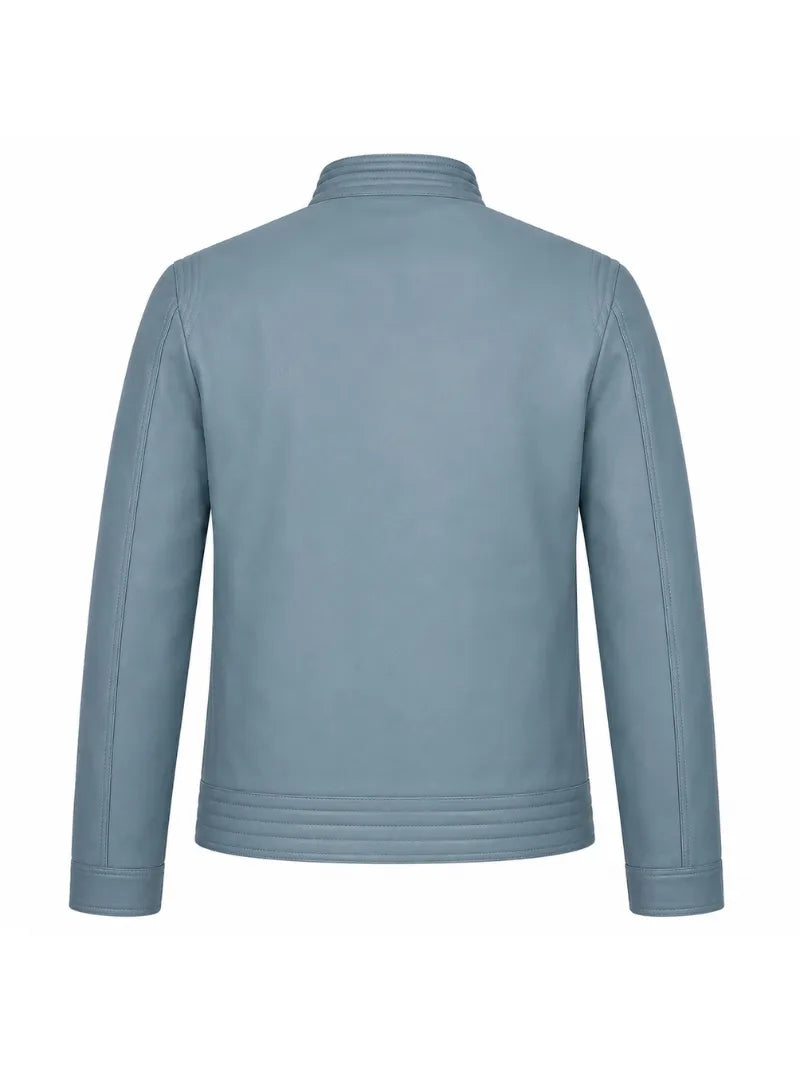 Men’s Classic Blue Leather Jacket Back