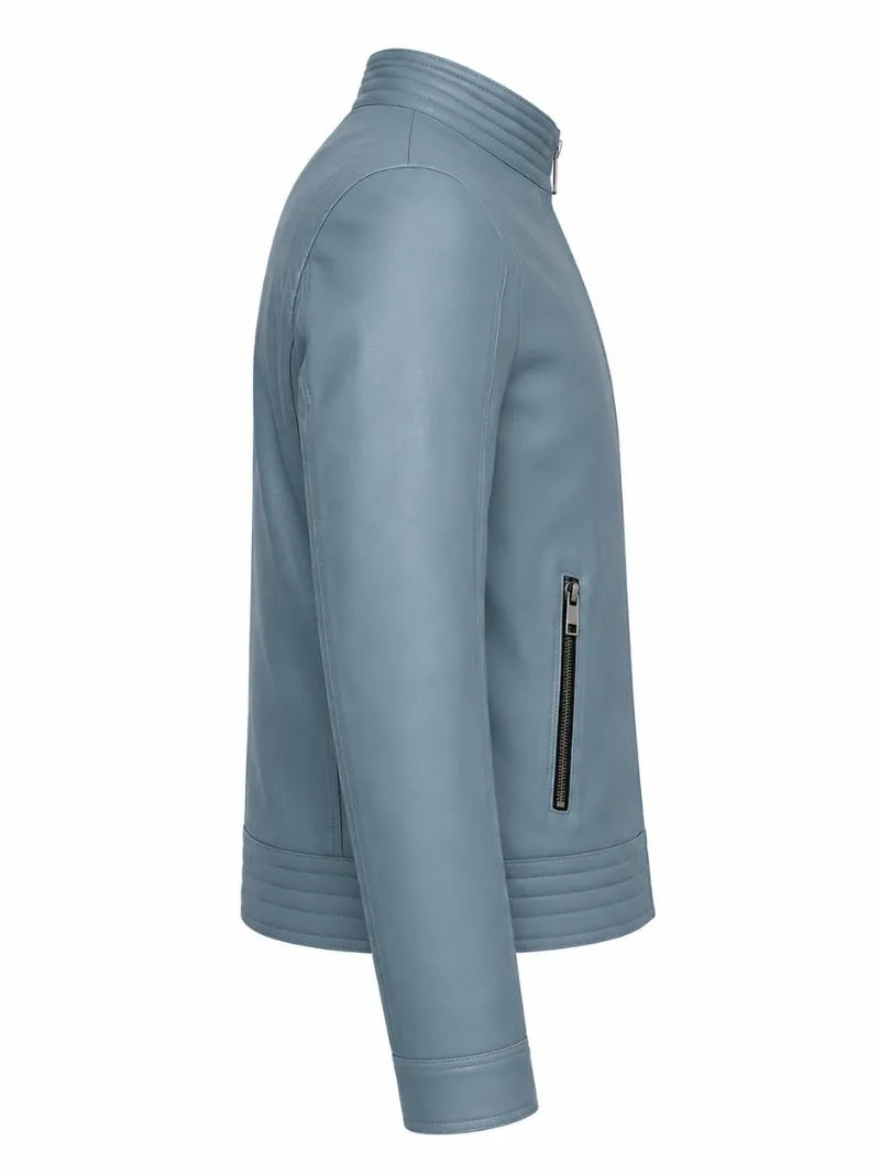 Men’s Classic Blue Leather Jacket Right 