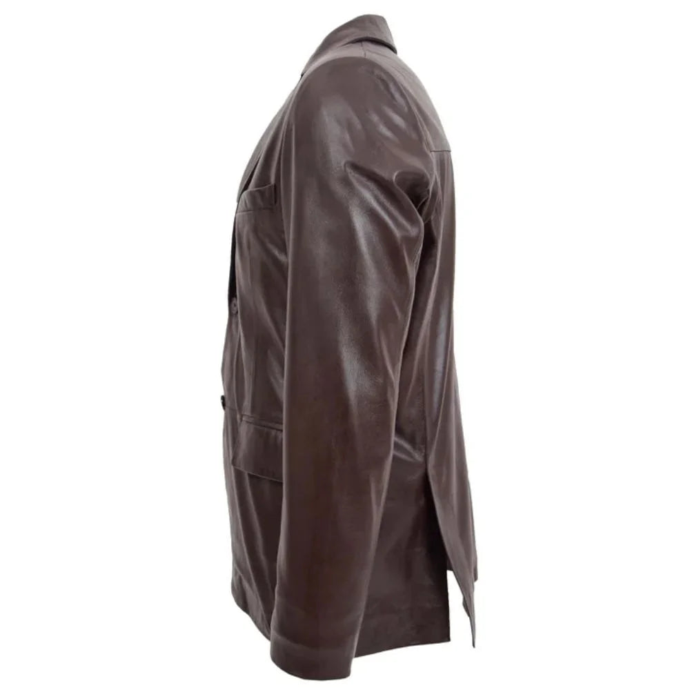 Men's Classic Brown Leather Blazer