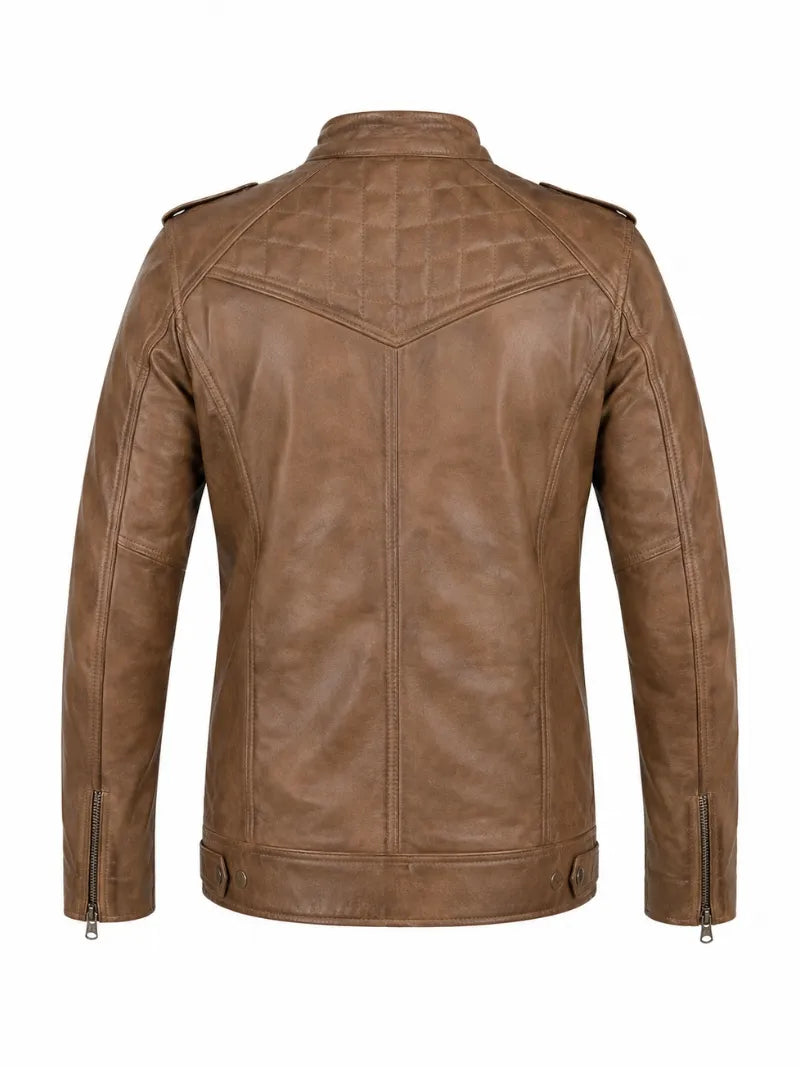 Men’s Classic Brown Quilted Leather Jacket Back 