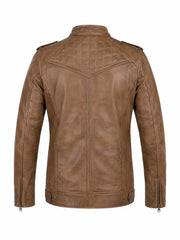 Men’s Classic Brown Quilted Leather Jacket Back 