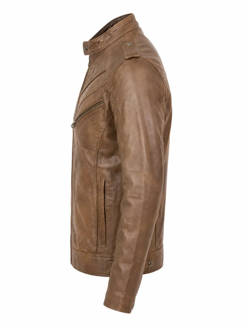 Men’s Classic Brown Quilted Leather Jacket Left 