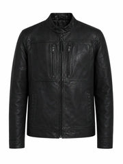 Men’s Classic Zip Black Leather Jacket Front 