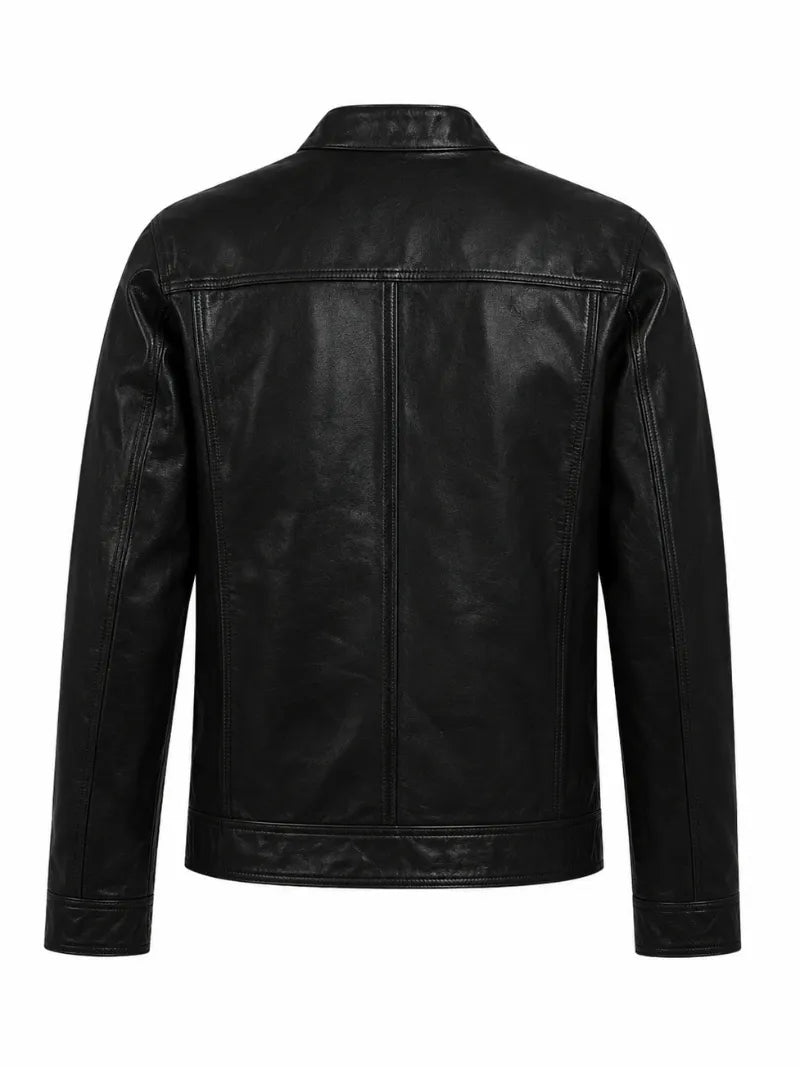 Men’s Classic Zip Black Leather Jacket Back 