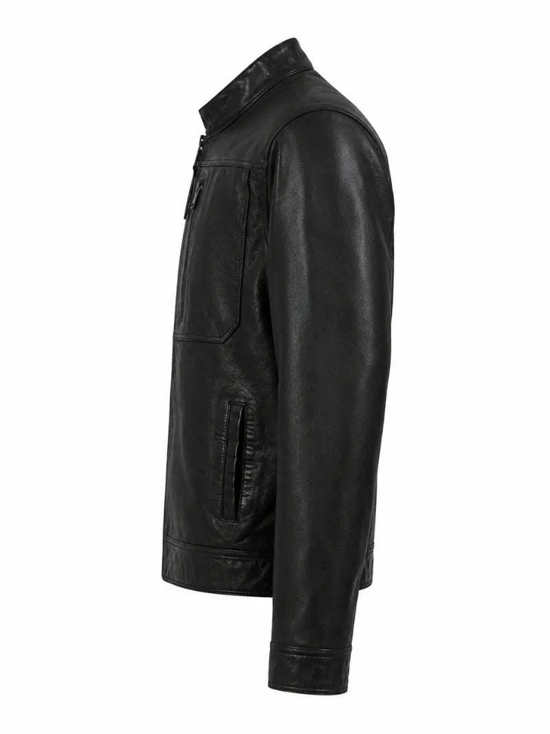 Men’s Classic Zip Black Leather Jacket Left 