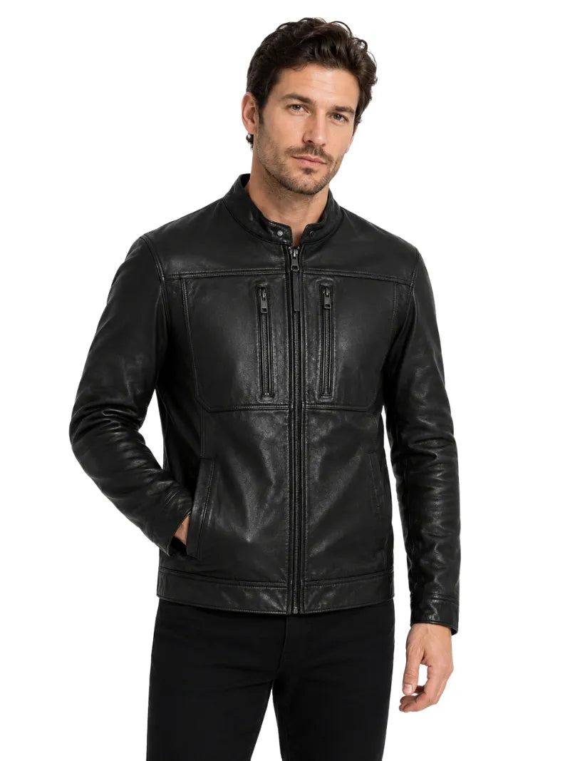 Men’s Classic Zip Black Leather Jacket Full