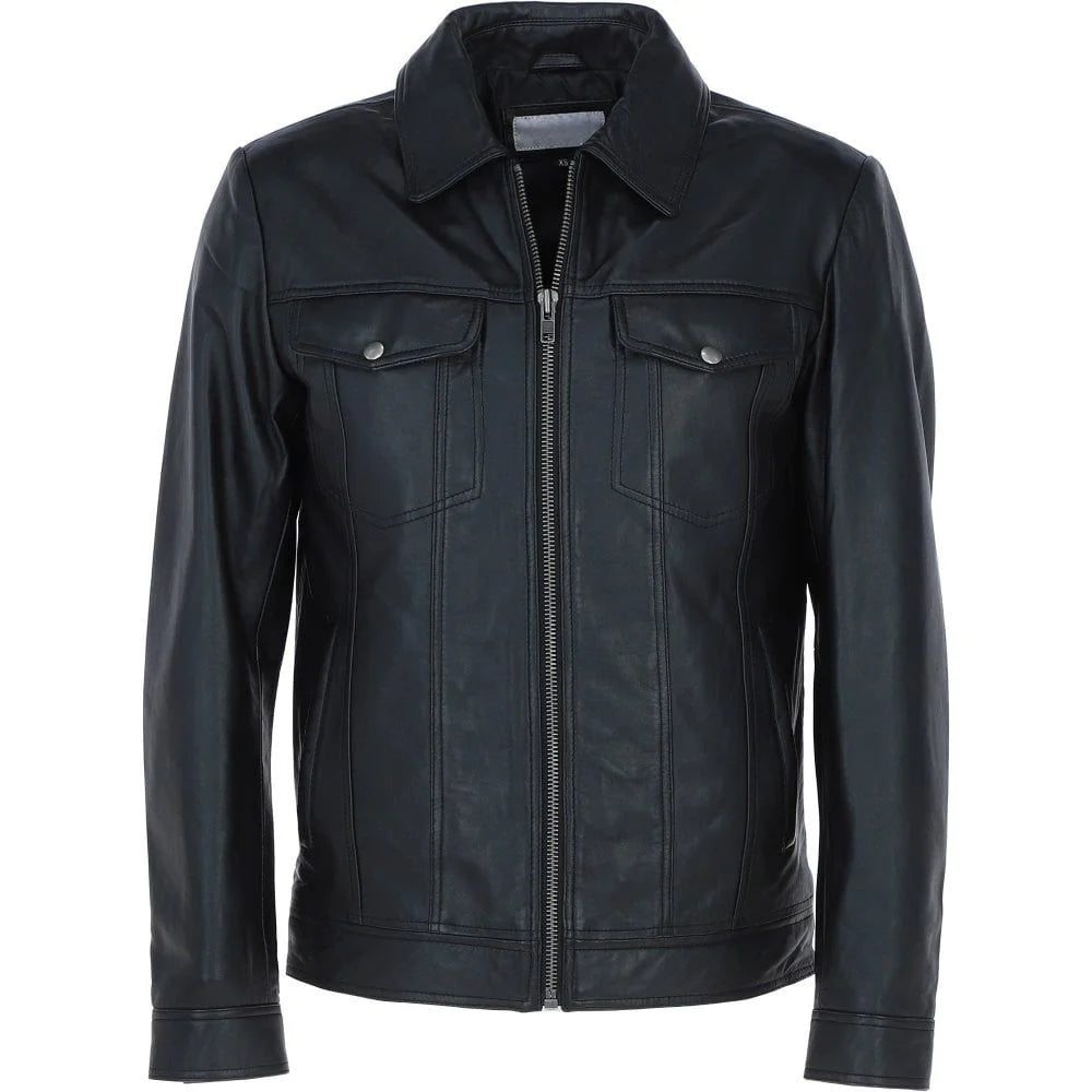 Men's Dark Black Leather Jacket