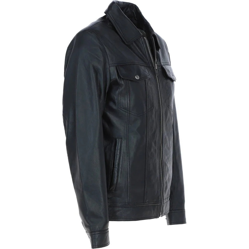 Men's Dark Black Leather Jacket