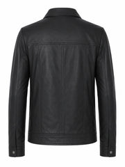 Men's Dark Black Leather Jacket Back