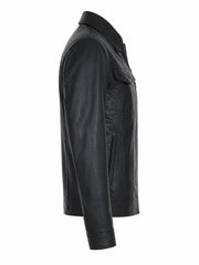 Men's Dark Black Leather Jacket Right 