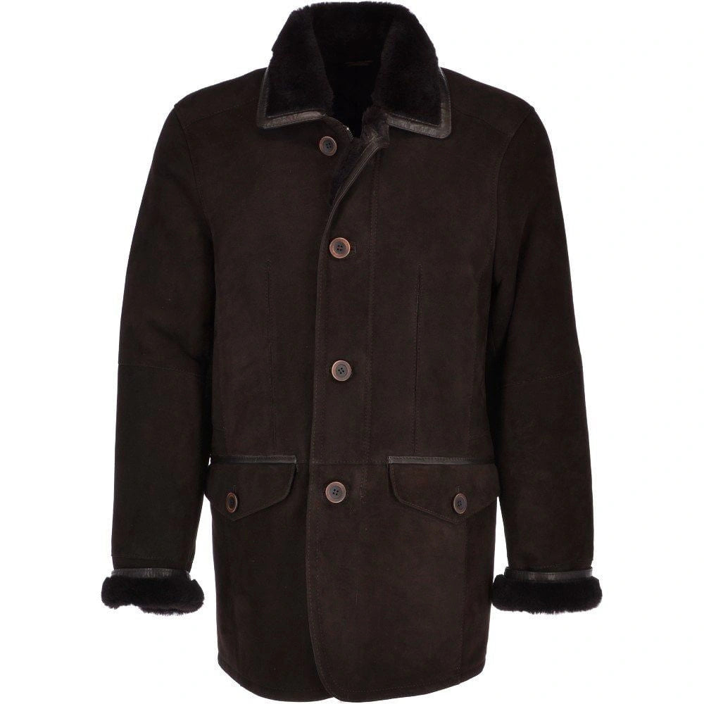 Men’s Dark Brown Shearling Leather Coat